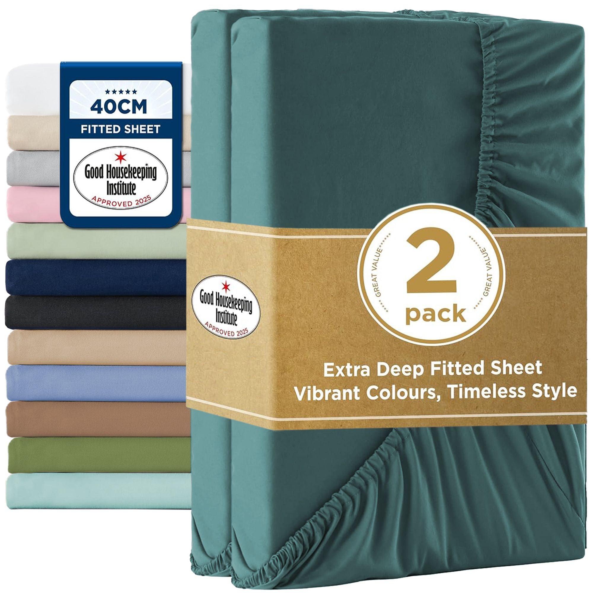 2 Pack Deep Pocket Fitted Sheets Super King - Biscay Blue
